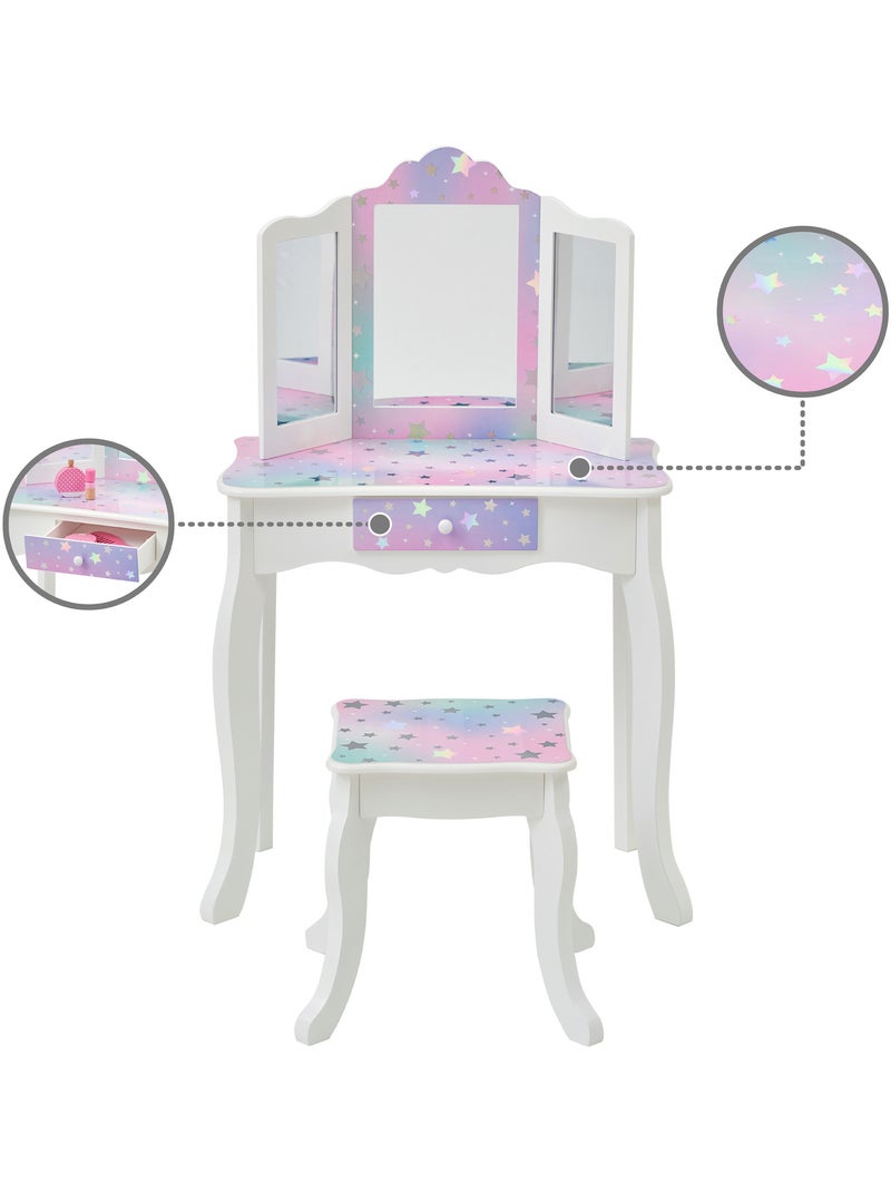 Coiffeuse enfant maquillage, miroir, tabouret, 99cm, Blanc, Blanc - Kiabi