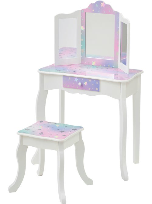 Coiffeuse enfant maquillage, miroir, tabouret, 99cm, Blanc, - Kiabi