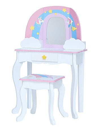 Coiffeuse Enfant Table De Maquillage Arc-En-Ciel & Licorne