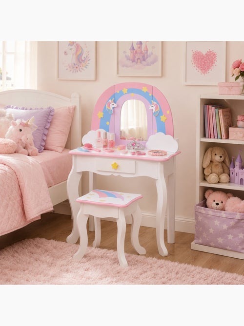 Coiffeuse enfant table de maquillage arc-en-ciel & licorne - Kiabi Coiffeuse enfant table de maquillage arc-en-ciel & licorne - Kiabi