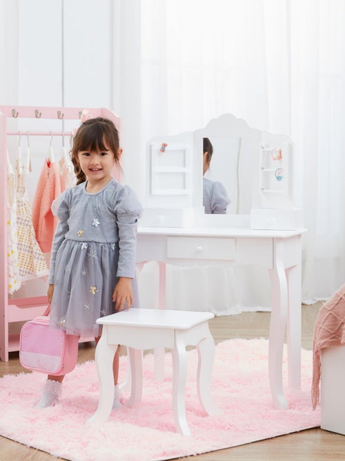 Coiffeuse enfant table de maquillage avec miroir et tabouret - Kiabi