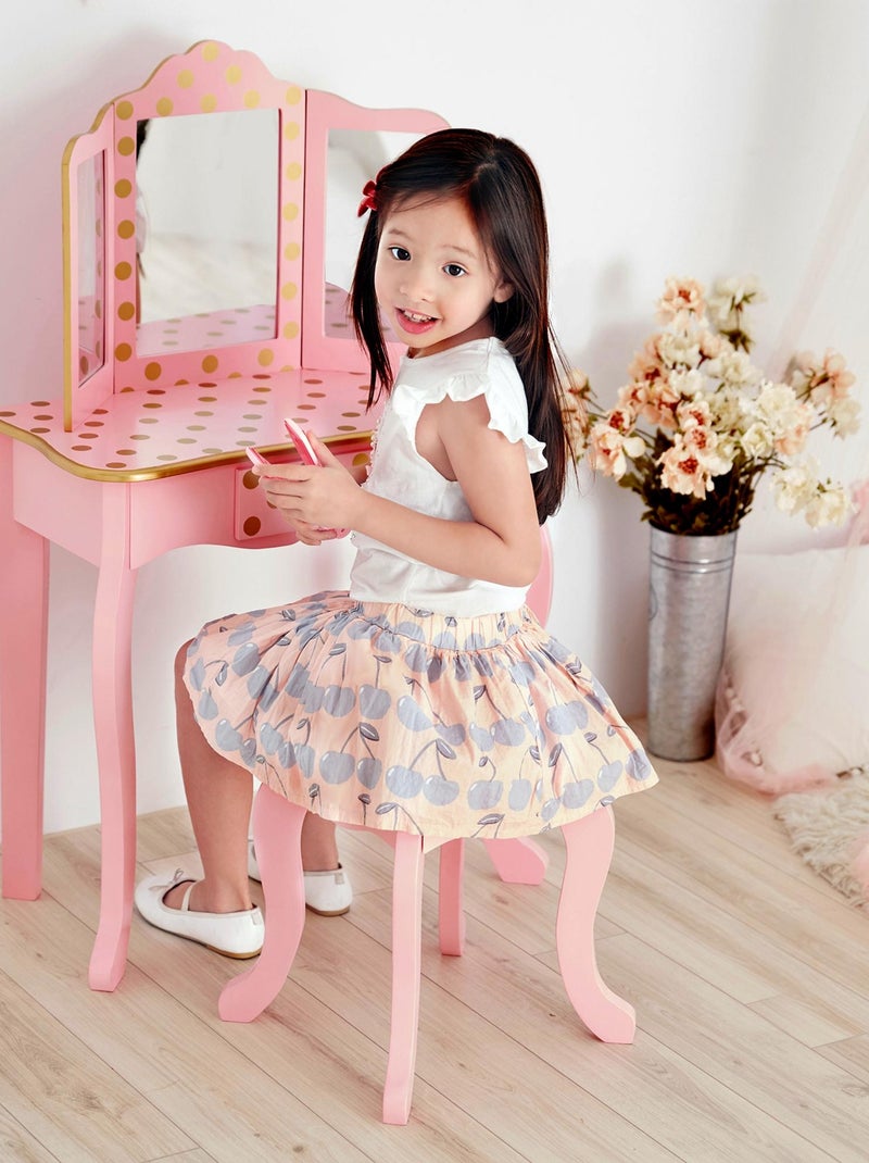 Coiffeuse enfant tabouret miroir en bois Rose - Kiabi