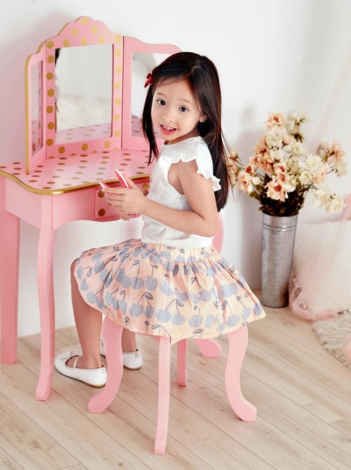 Coiffeuse enfant tabouret miroir en bois rose Fantasy Fields Teamson TD-11670L - Kiabi