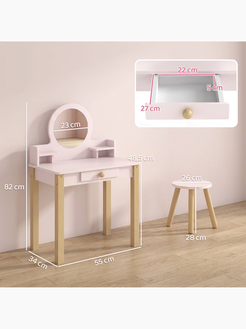 Coiffeuse enfant tabouret style nordique tiroir étagères miroir rose Rose - Kiabi