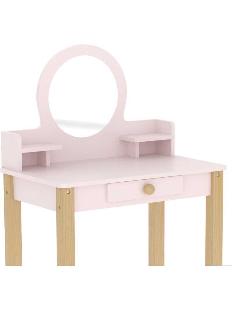 Coiffeuse enfant tabouret style nordique tiroir étagères miroir rose Rose - Kiabi