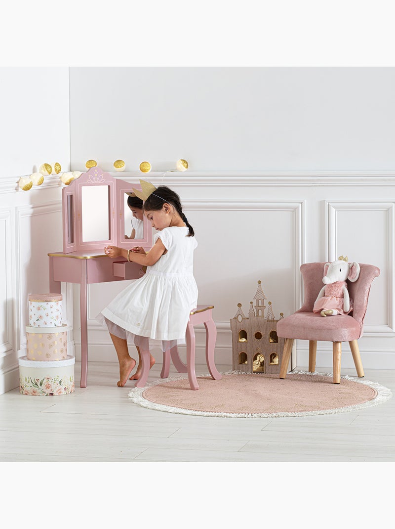 Coiffeuse et tabouret enfant sissi Vieux rose - Kiabi