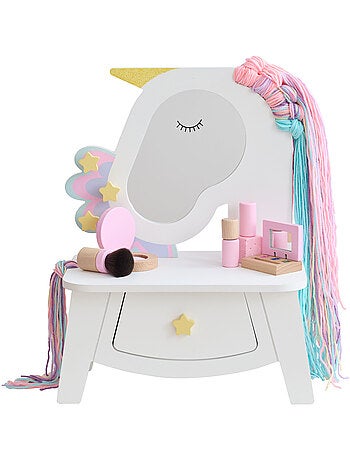 Coiffeuse licorne avec miroir, 42 cm, Blanc