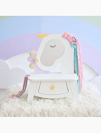 Coiffeuse licorne avec miroir, 42 cm, Blanc