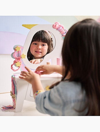 Coiffeuse licorne avec miroir, 42 cm, Blanc