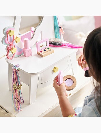 Coiffeuse licorne avec miroir, 42 cm, Blanc