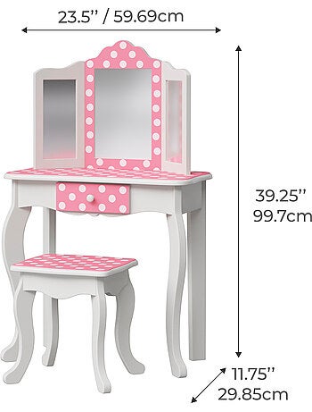 Coiffeuse maquilleuse avec tabouret, Modèle Dots