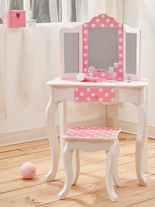 Coiffeuse maquilleuse avec tabouret, Modèle Dots - Kiabi