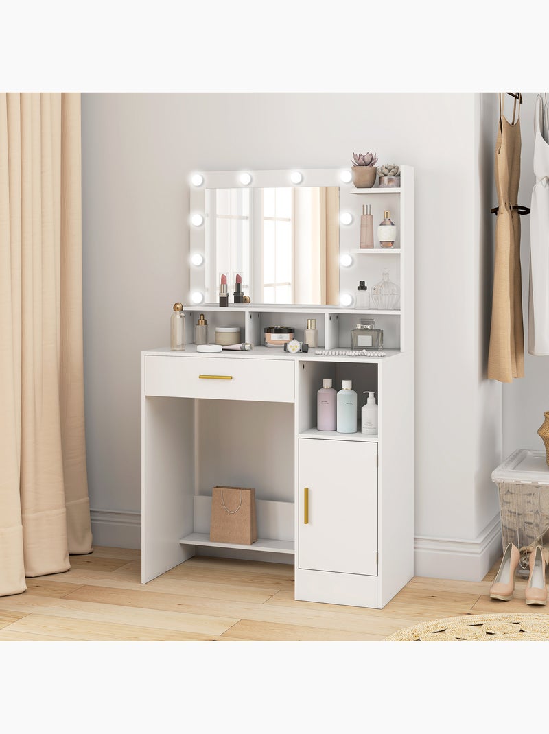 Coiffeuse miroir hollywood réglable multi-rangement blanc doré Blanc Blanc - Kiabi