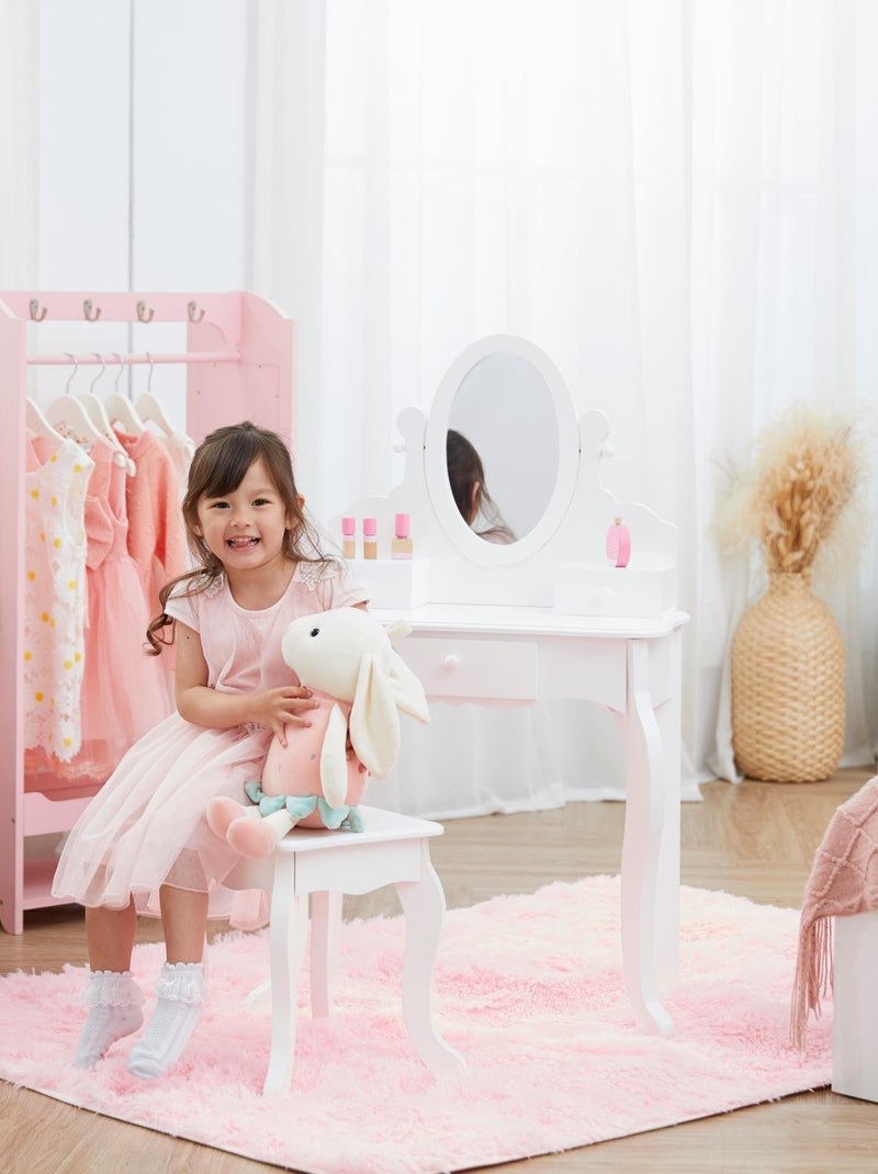Coiffeuse Raiponce enfant fille avec miroir et tabouret Blanc - Kiabi