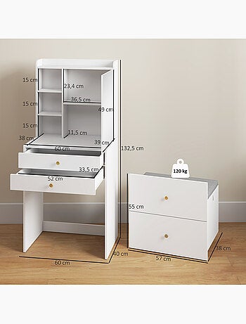 Coiffeuse tabouret encastrable multi-rangement miroir