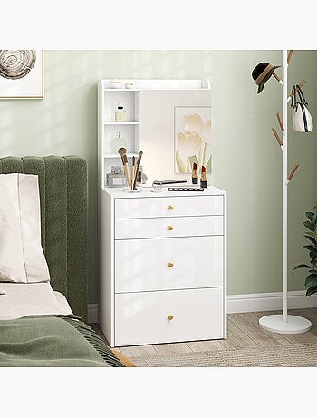Coiffeuse tabouret encastrable multi-rangement miroir