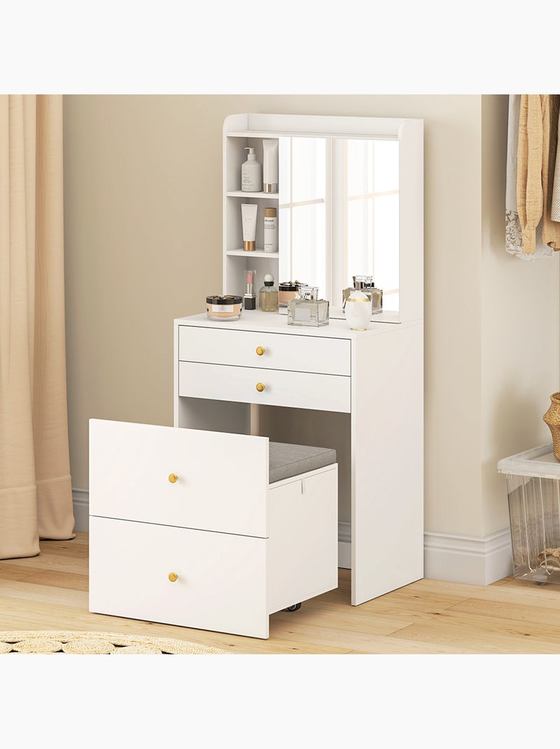 Coiffeuse tabouret encastrable multi-rangement miroir Blanc Blanc - Kiabi