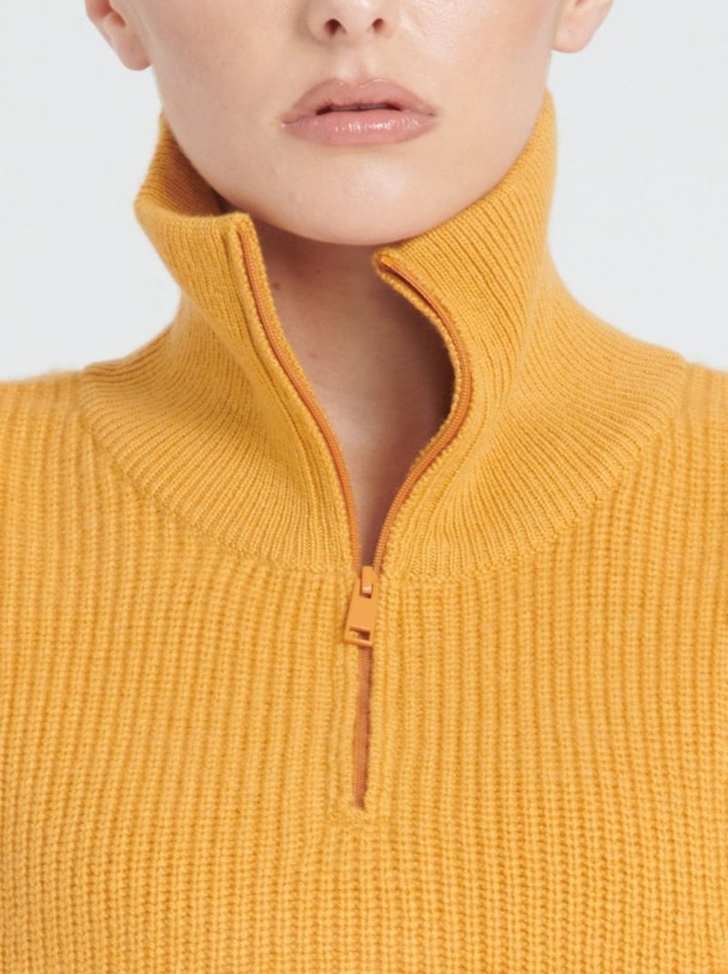 Col montant zippé femme 100% cachemire 4 fils - ZAYA 1 Jaune moutarde - Kiabi