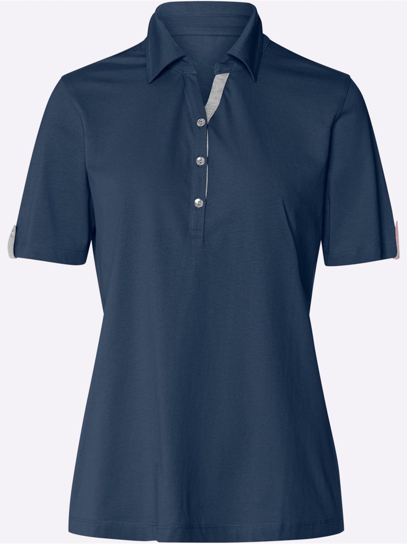Col Polo Avec Encolure En V - Taille Standard - Moda Vilona Bleu foncé - Kiabi