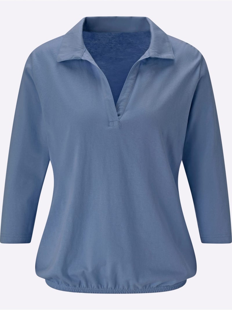 Col Polo Avec Encolure En V - Taille Standard - Moda Vilona Bleu jean - Kiabi