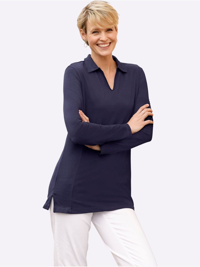 Col Polo Avec Encolure En V - Taille Standard - Moda Vilona Bleu marine - Kiabi