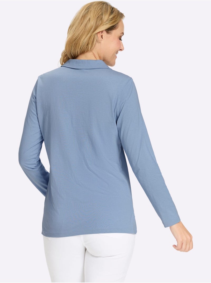 Col Polo Avec Encolure En V - Taille Standard - Moda Vilona Bleu - Kiabi