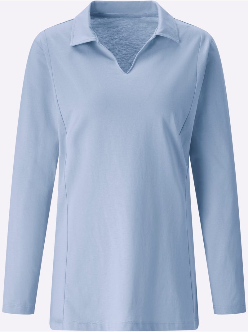 Col Polo Avec Encolure En V - Taille Standard - Moda Vilona Bleu - Kiabi