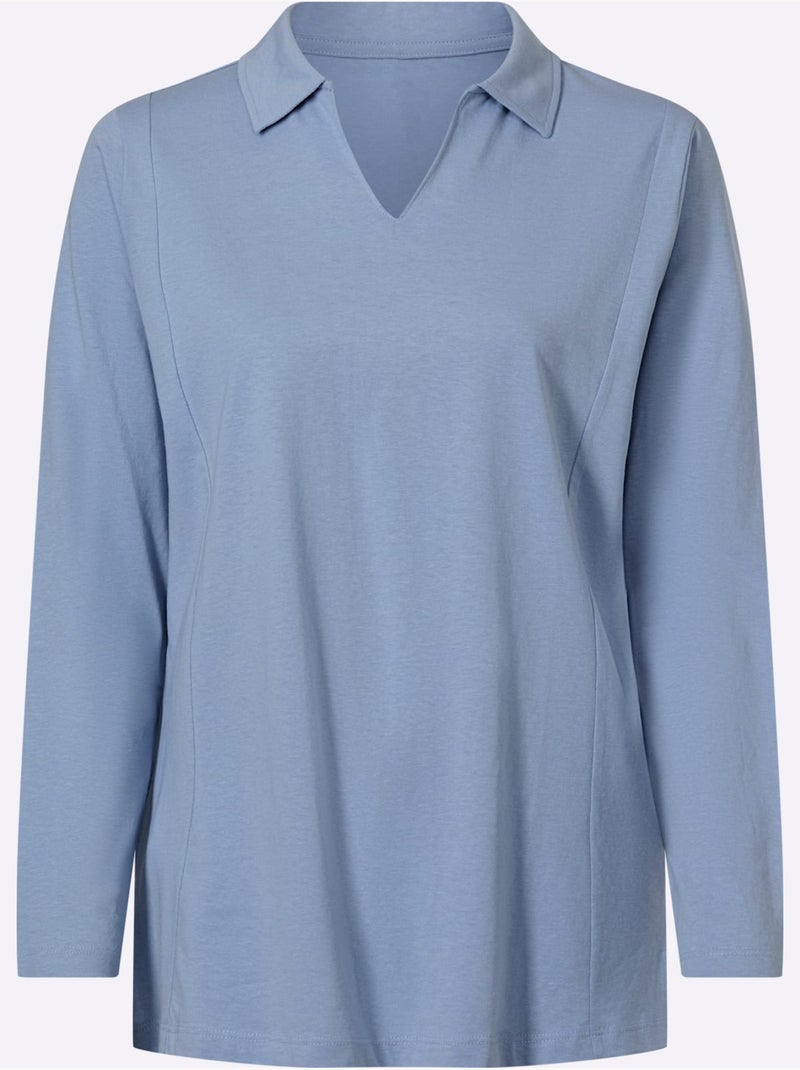 Col Polo Avec Encolure En V - Taille Standard - Moda Vilona Bleu - Kiabi