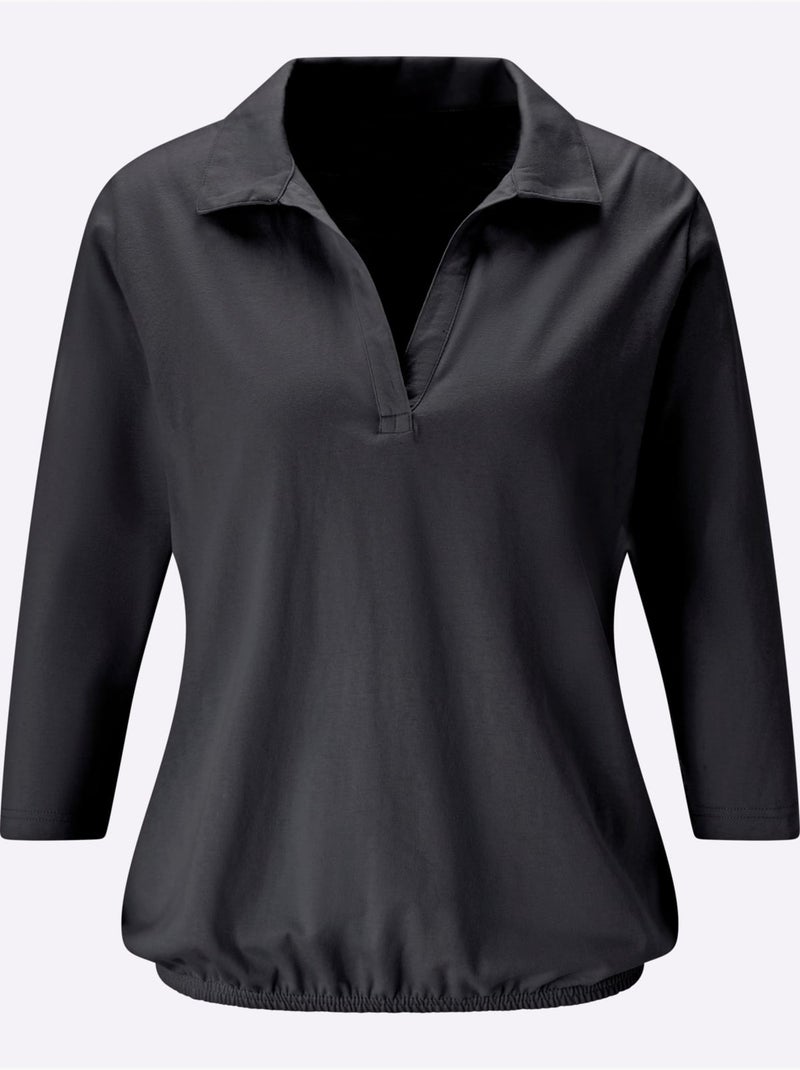 Col Polo Avec Encolure En V - Taille Standard - Moda Vilona Noir - Kiabi