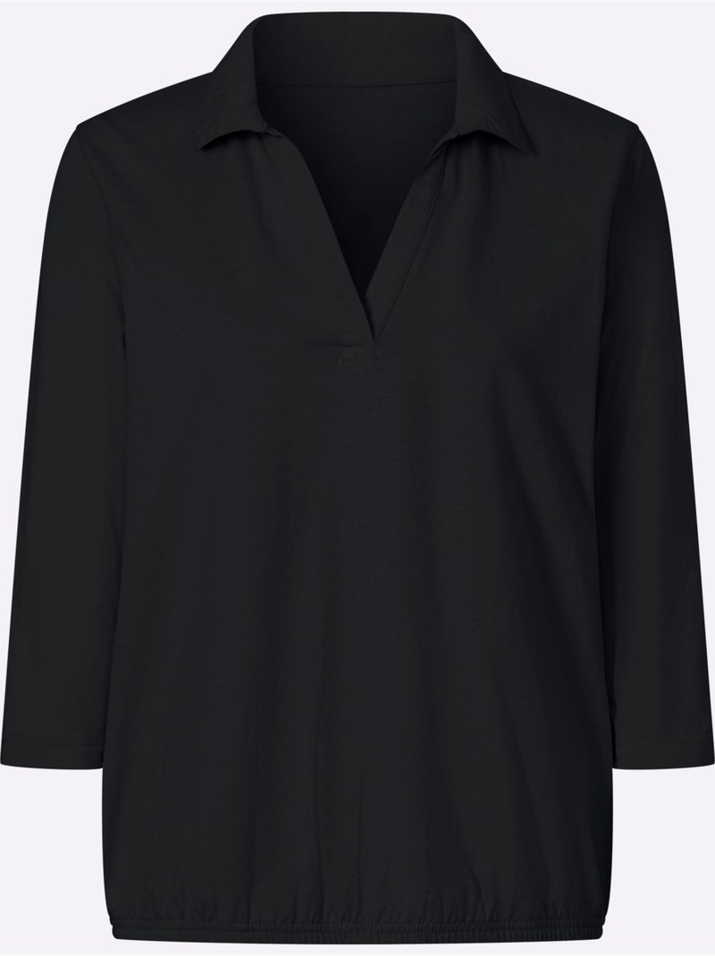 Col Polo Avec Encolure En V - Taille Standard - Moda Vilona Noir - Kiabi
