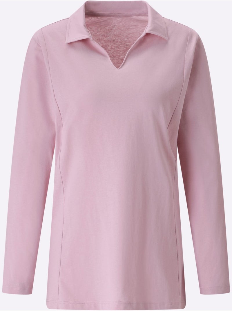 Col Polo Avec Encolure En V - Taille Standard - Moda Vilona Rose - Kiabi