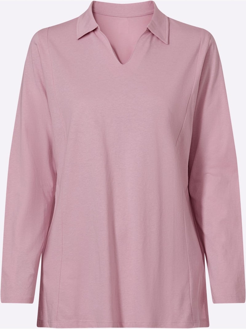 Col Polo Avec Encolure En V - Taille Standard - Moda Vilona Rose - Kiabi