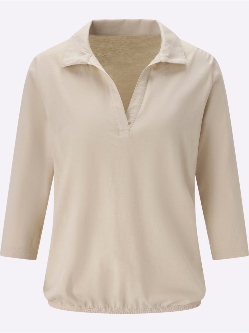 Col Polo Avec Encolure En V - Taille Standard - Moda Vilona Sable - Kiabi