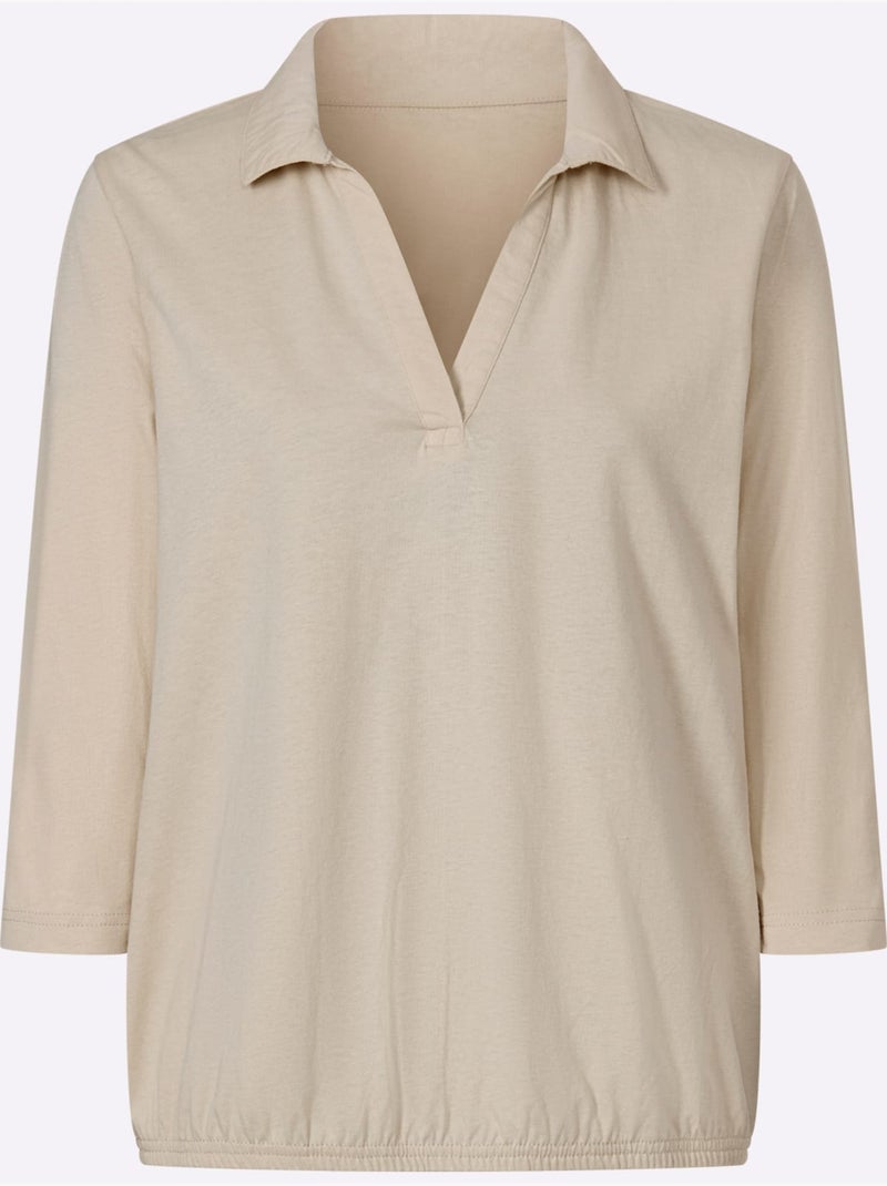 Col Polo Avec Encolure En V - Taille Standard - Moda Vilona Sable - Kiabi