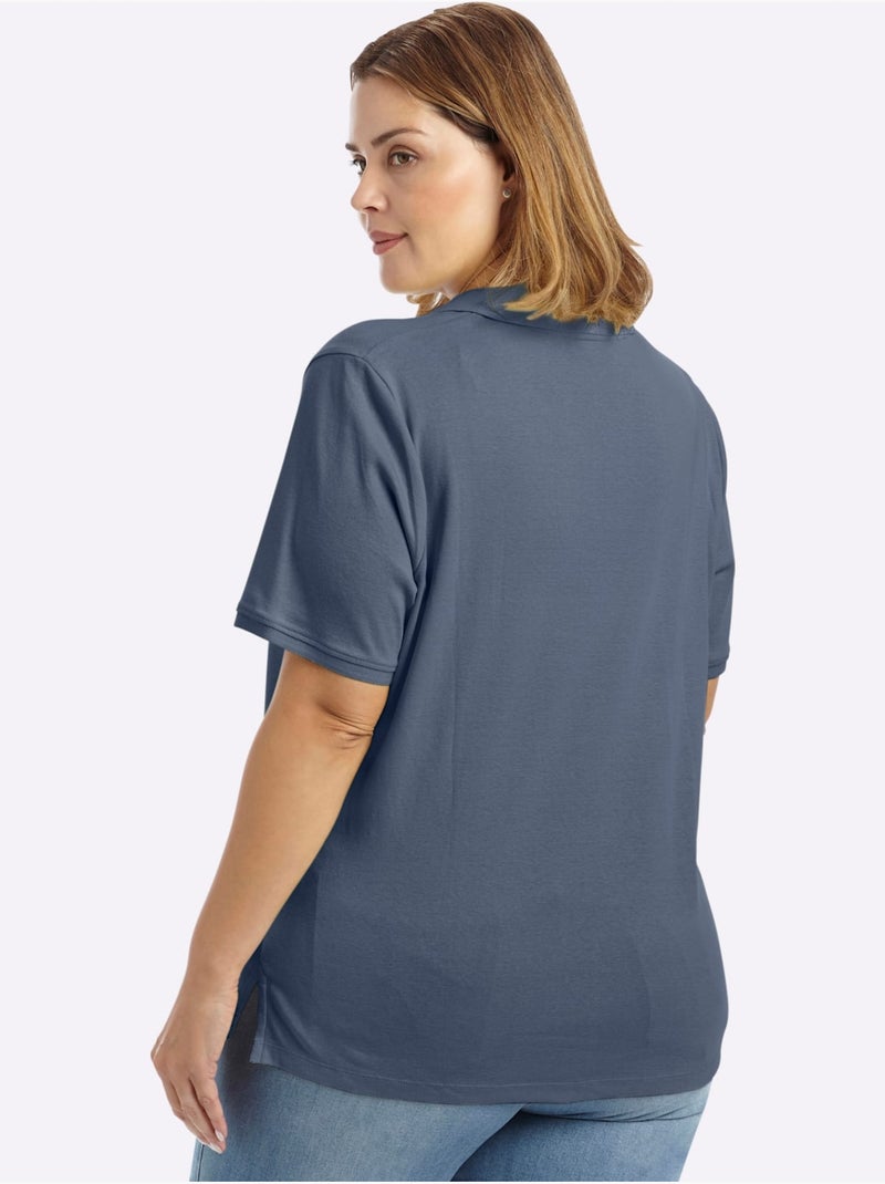 Col Polo Avec Encolure En V - Taille Standard - Sheego Bleu gris - Kiabi