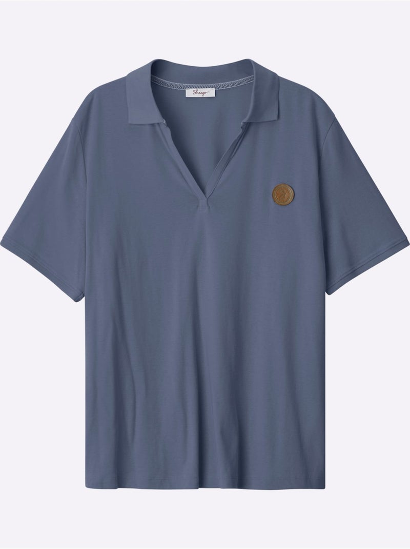 Col Polo Avec Encolure En V - Taille Standard - Sheego Bleu gris - Kiabi