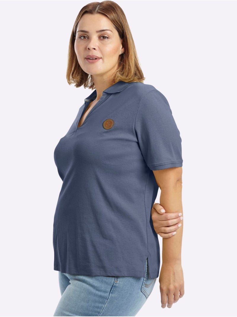 Col Polo Avec Encolure En V - Taille Standard - Sheego Bleu gris - Kiabi