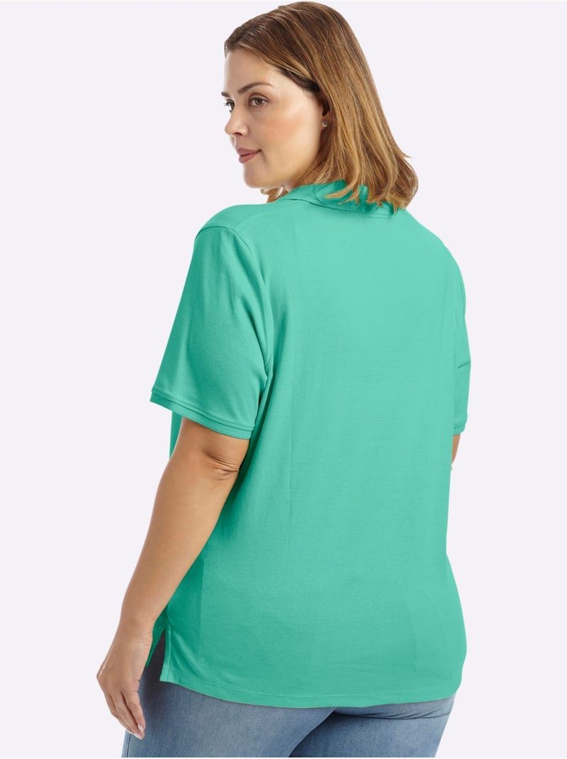 Col Polo Avec Encolure En V - Taille Standard - Sheego Bleu Vert - Kiabi