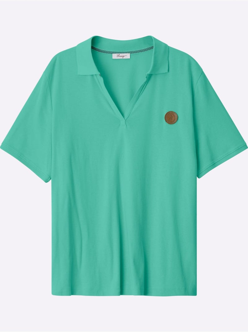 Col Polo Avec Encolure En V - Taille Standard - Sheego Bleu Vert - Kiabi