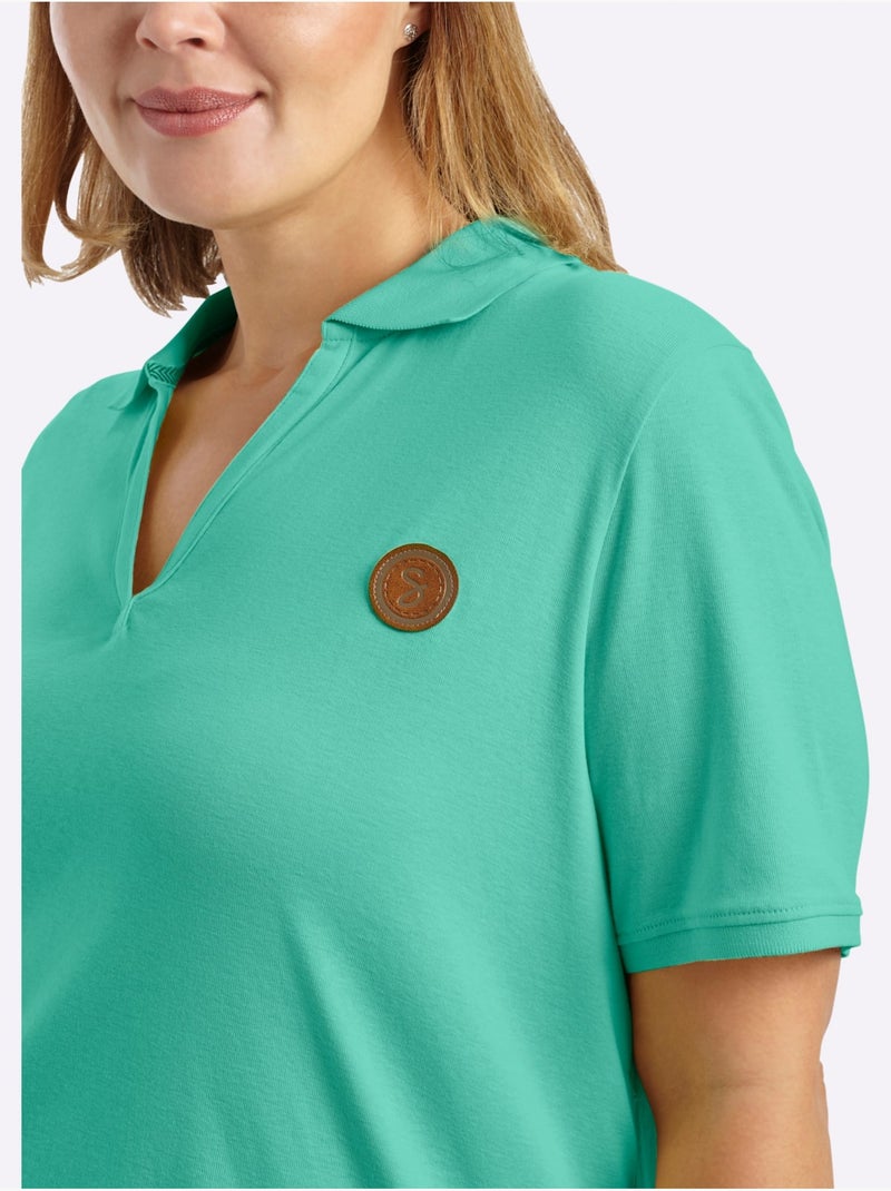Col Polo Avec Encolure En V - Taille Standard - Sheego Bleu Vert - Kiabi