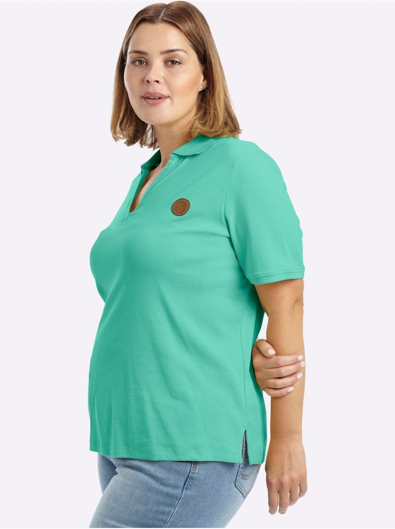 Col Polo Avec Encolure En V - Taille Standard - Sheego Bleu Vert - Kiabi