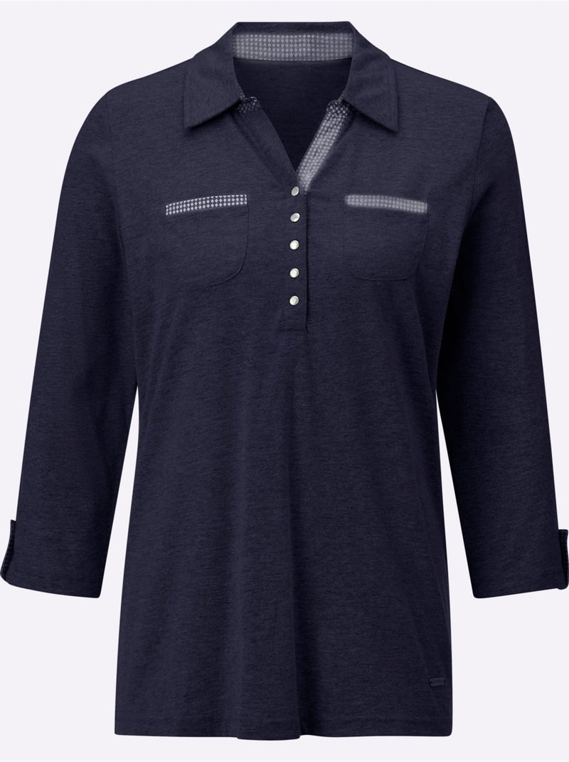 Col Polo Avec Encolure En V - Taille Standard - Witt Bleu marine - Kiabi