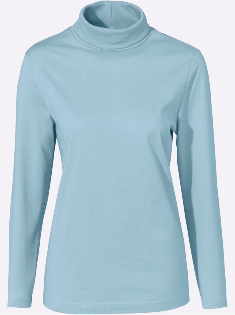 Col roulé léger à manches longues avec détail col haut - taille standard - moda vilona Turquoise - Kiabi