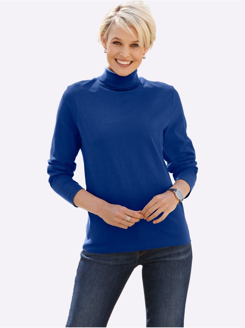 Col roulé léger à manches longues avec finition douce - taille standard - moda vilona Bleu roi - Kiabi