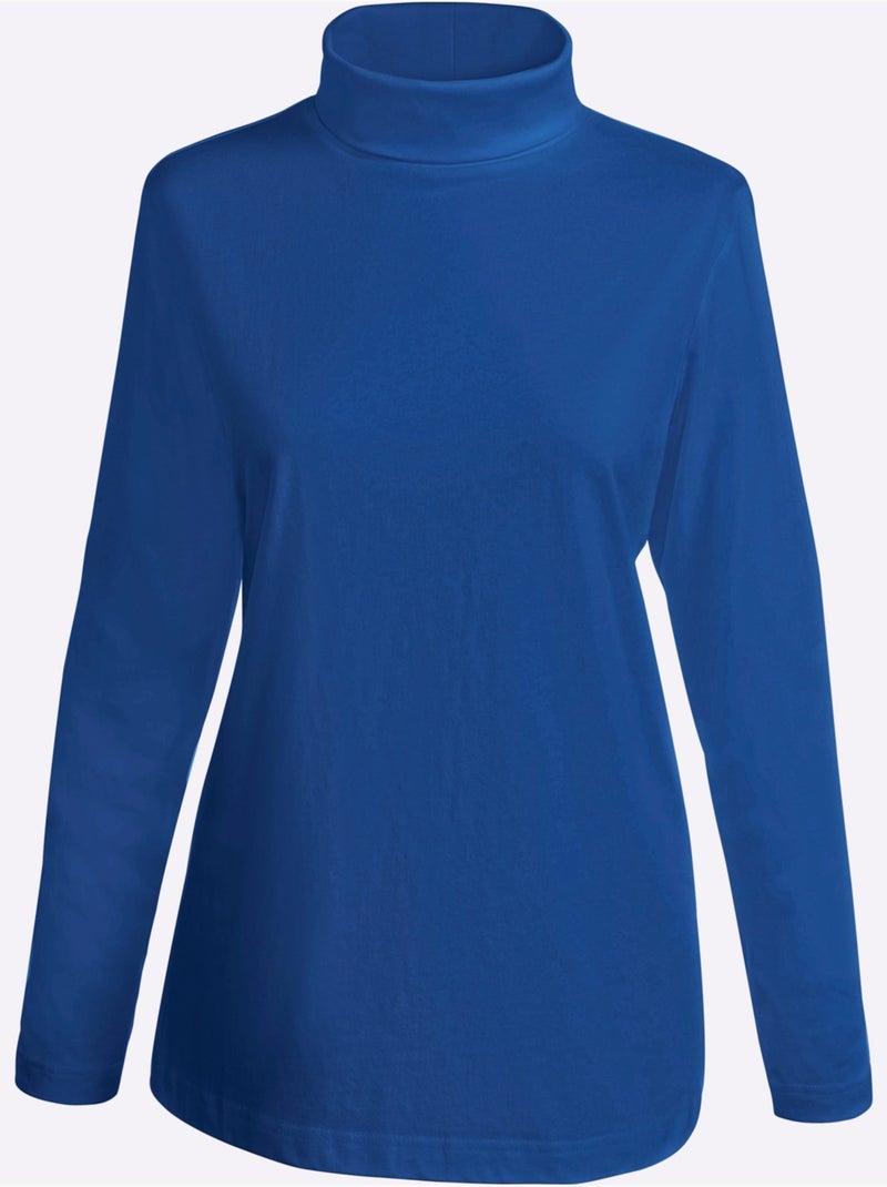 Col roulé léger à manches longues avec finition douce - taille standard - moda vilona Bleu roi - Kiabi