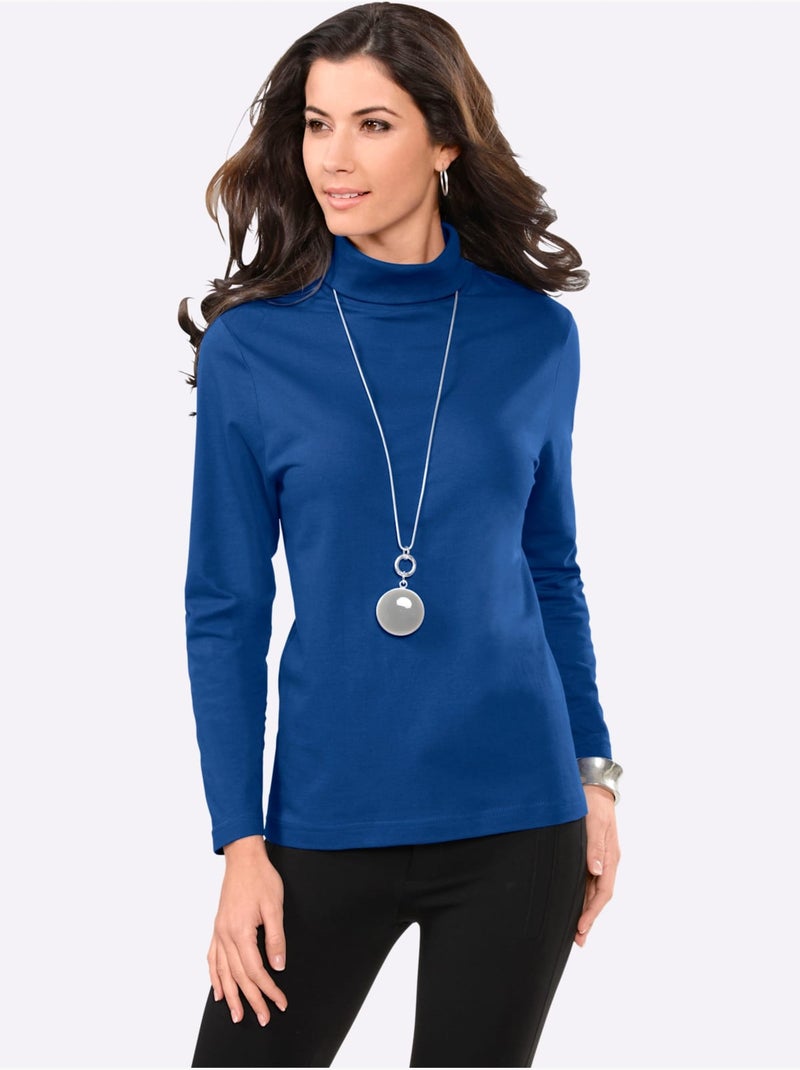 Col roulé léger à manches longues avec finition douce - taille standard - moda vilona Bleu roi - Kiabi