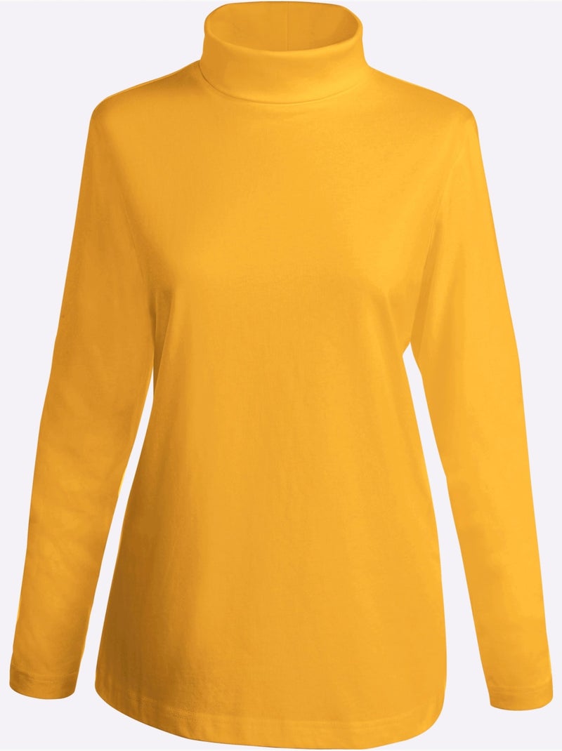 Col roulé léger à manches longues en matière souple - taille standard - moda vilona Ocre - Kiabi