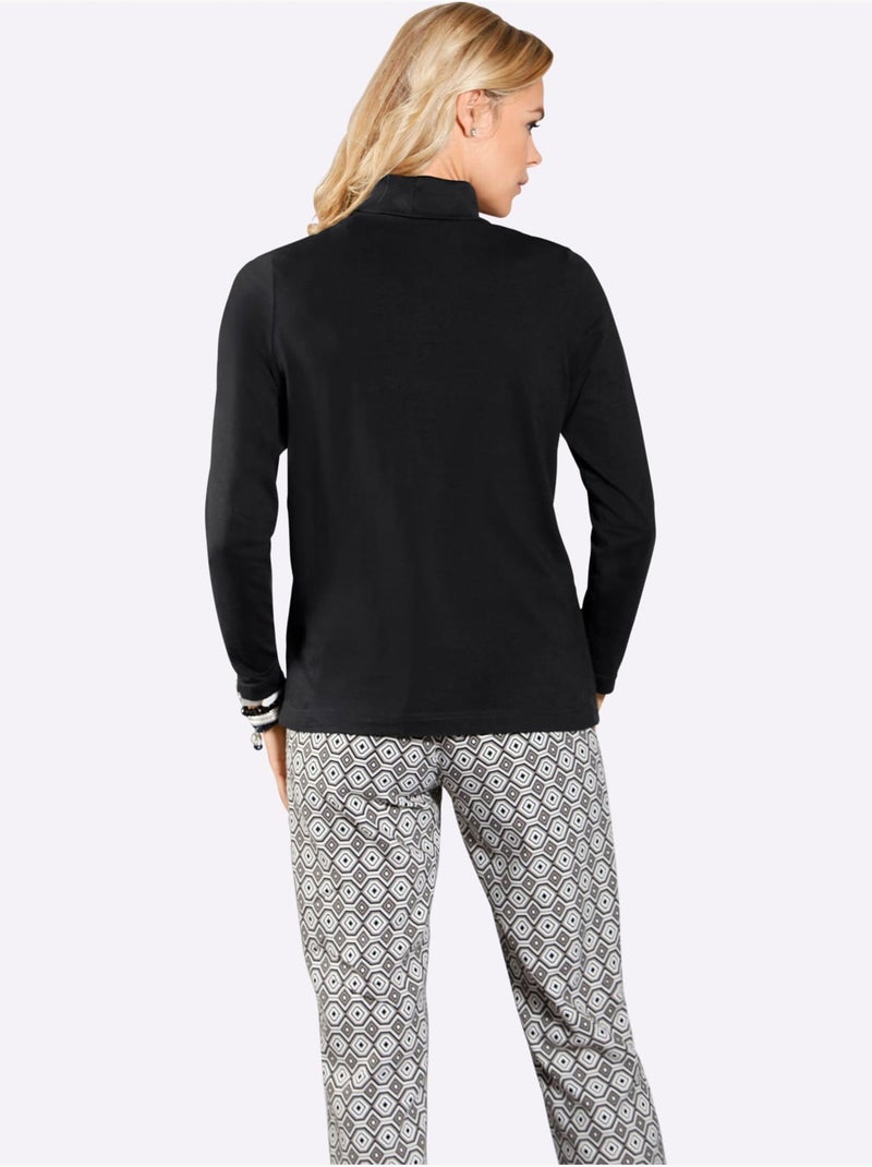 Col roulé léger à manches longues et à finition soignée - taille standard - moda vilona Noir - Kiabi