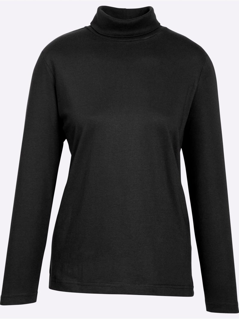 Col roulé léger à manches longues et à finition soignée - taille standard - moda vilona Noir - Kiabi