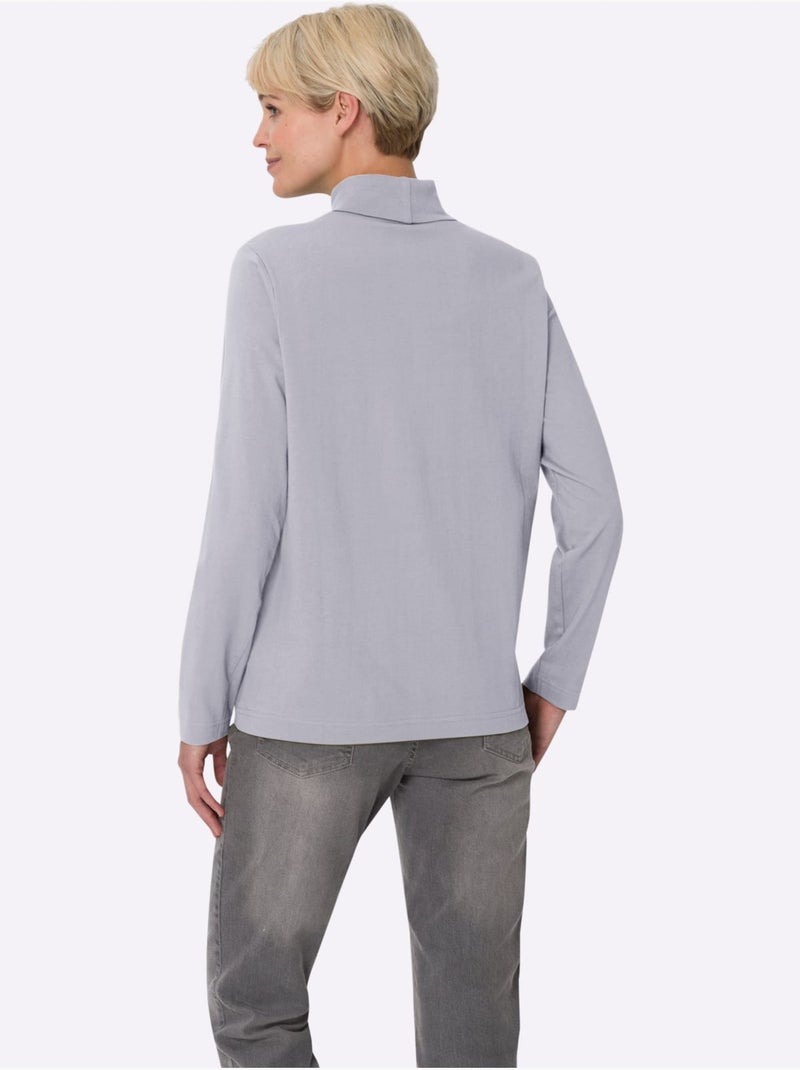 Col roulé léger à manches longues et col haut en jersey - taille standard - moda vilona Gris chiné - Kiabi